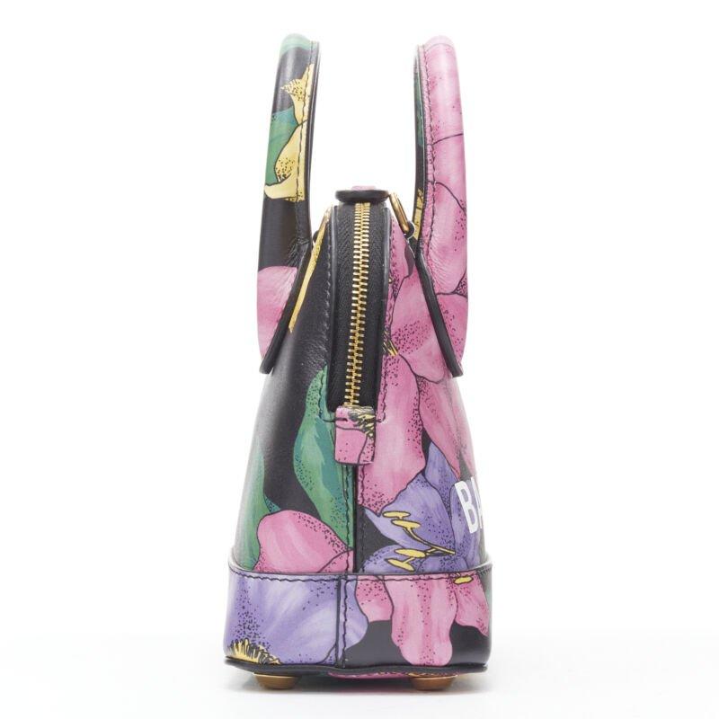 BALENCIAGA Ville XXS black floral logo print top handle crossbody bag In Excellent Condition For Sale In Hong Kong, NT