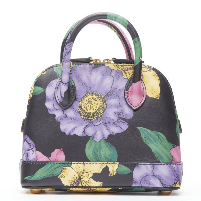 Women's BALENCIAGA Ville XXS black floral logo print top handle crossbody bag For Sale