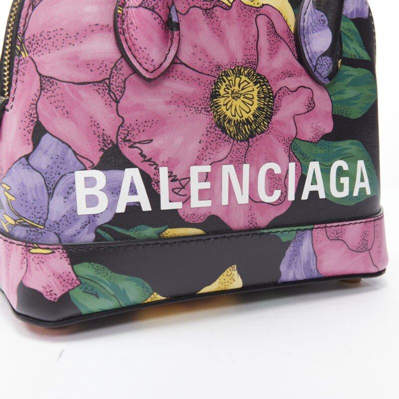 BALENCIAGA Ville XXS black floral logo print top handle crossbody bag For Sale 2