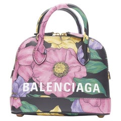 BALENCIAGA Ville XXS black floral logo print top handle crossbody bag