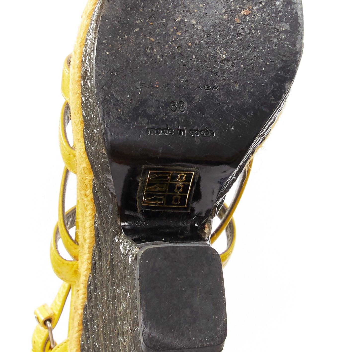 BALENCIAGA Vintage Arena yellow studded grey espadrille wedge heel EU38 For Sale 5