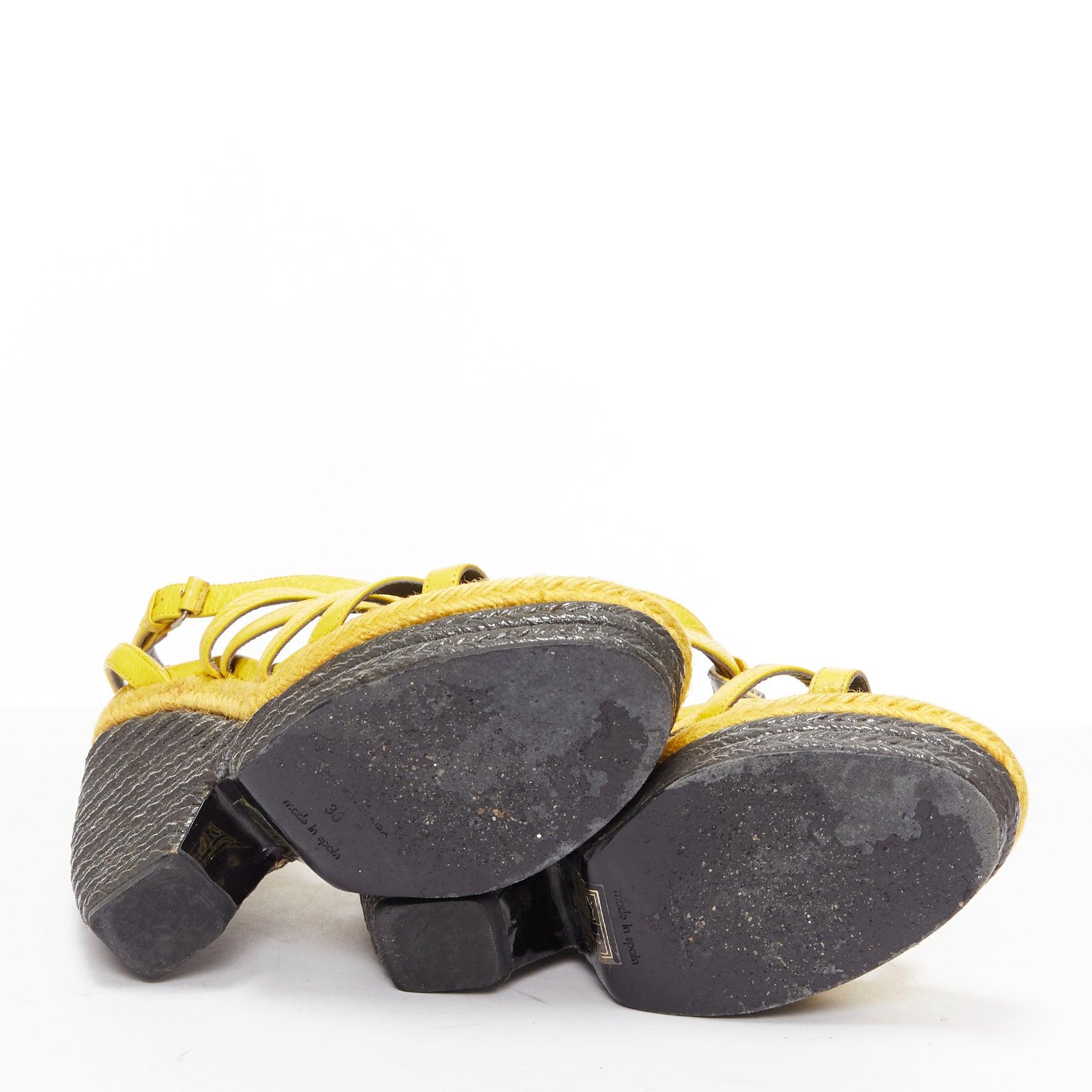 BALENCIAGA Vintage Arena yellow studded grey espadrille wedge heel EU38 For Sale 6