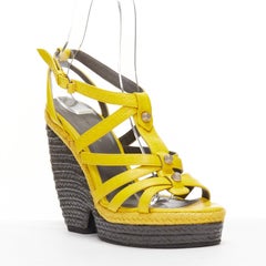 BALENCIAGA Vintage Arena yellow studded grey espadrille wedge heel EU38