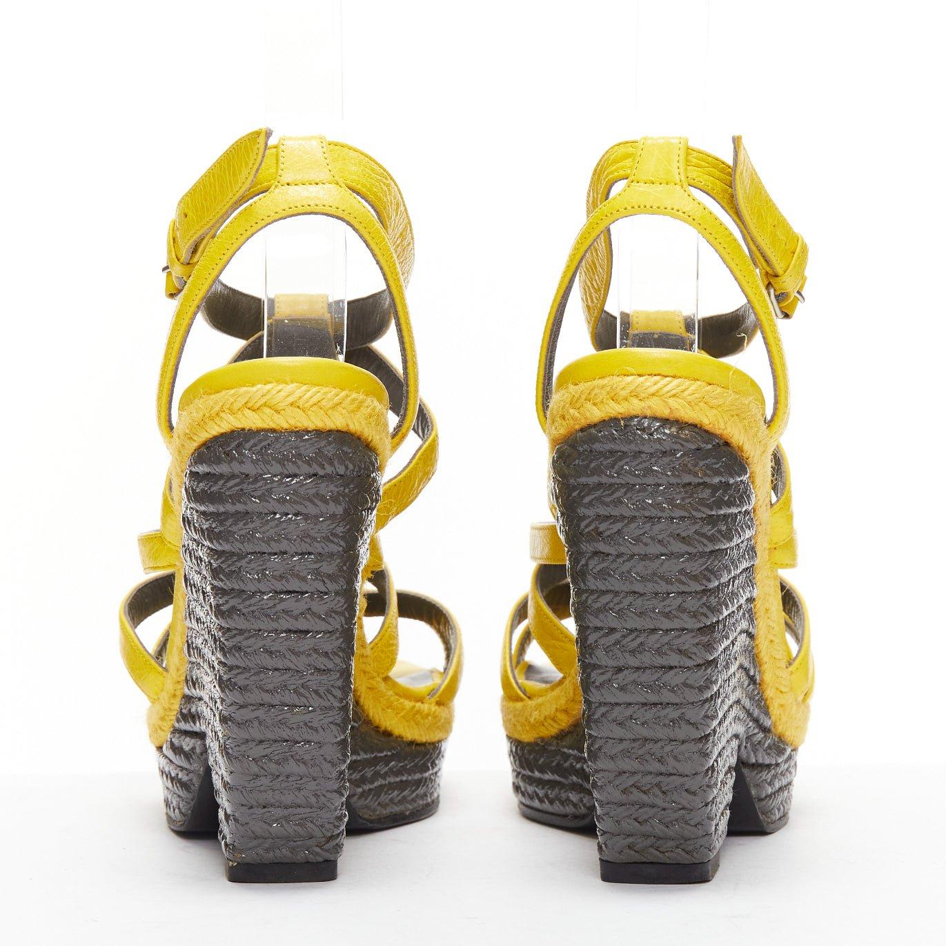 Women's BALENCIAGA Vintage Arena yellow studded grey espadrille wedge heel EU38 For Sale