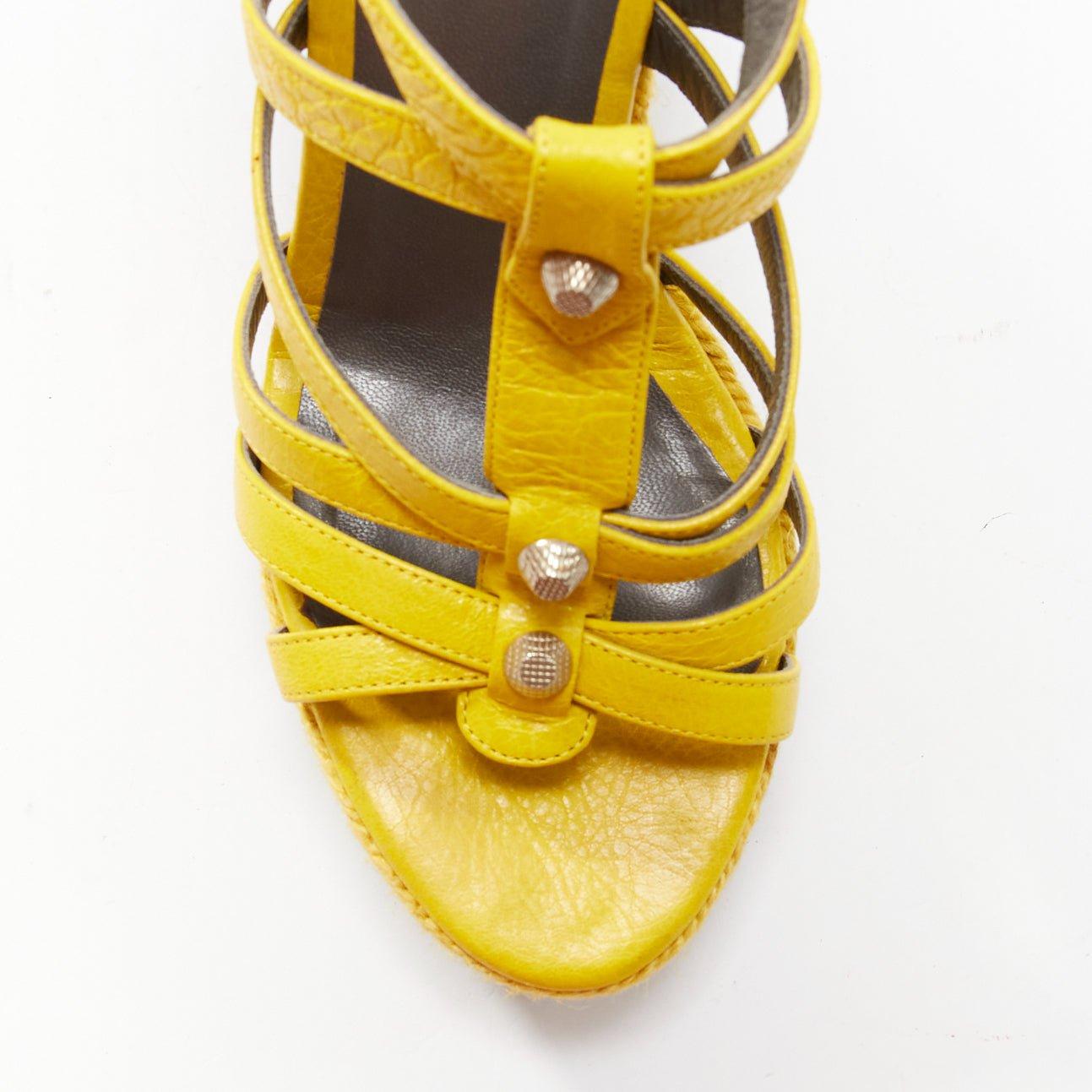 BALENCIAGA Vintage Arena yellow studded grey espadrille wedge heel EU38 For Sale 1