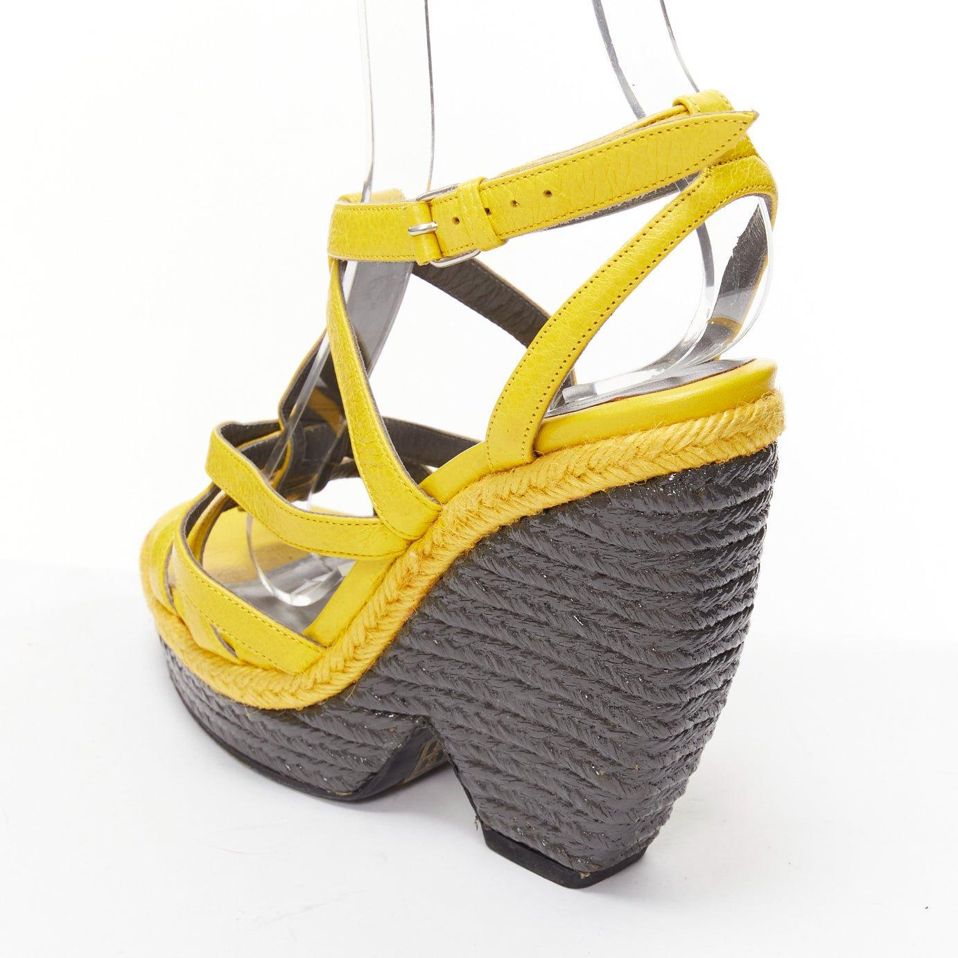 BALENCIAGA Vintage Arena yellow studded grey espadrille wedge heel EU38 For Sale 3