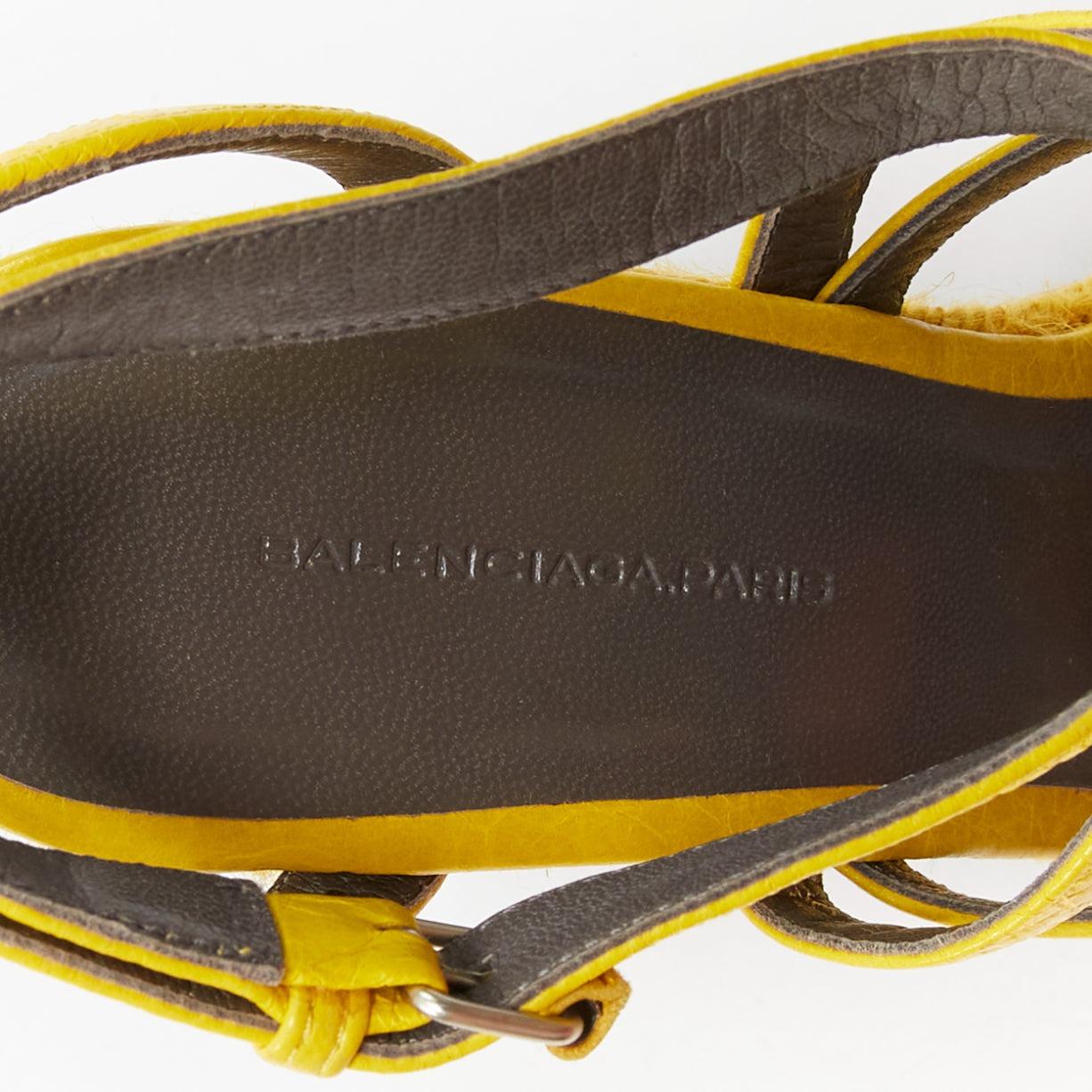 BALENCIAGA Vintage Arena yellow studded grey espadrille wedge heel EU38 For Sale 4