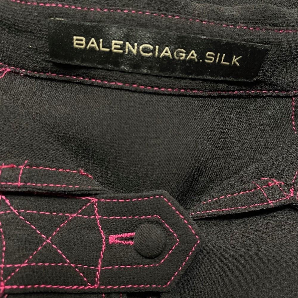 Balenciaga Vintage black silk midi chemisier 2000s dress For Sale 2