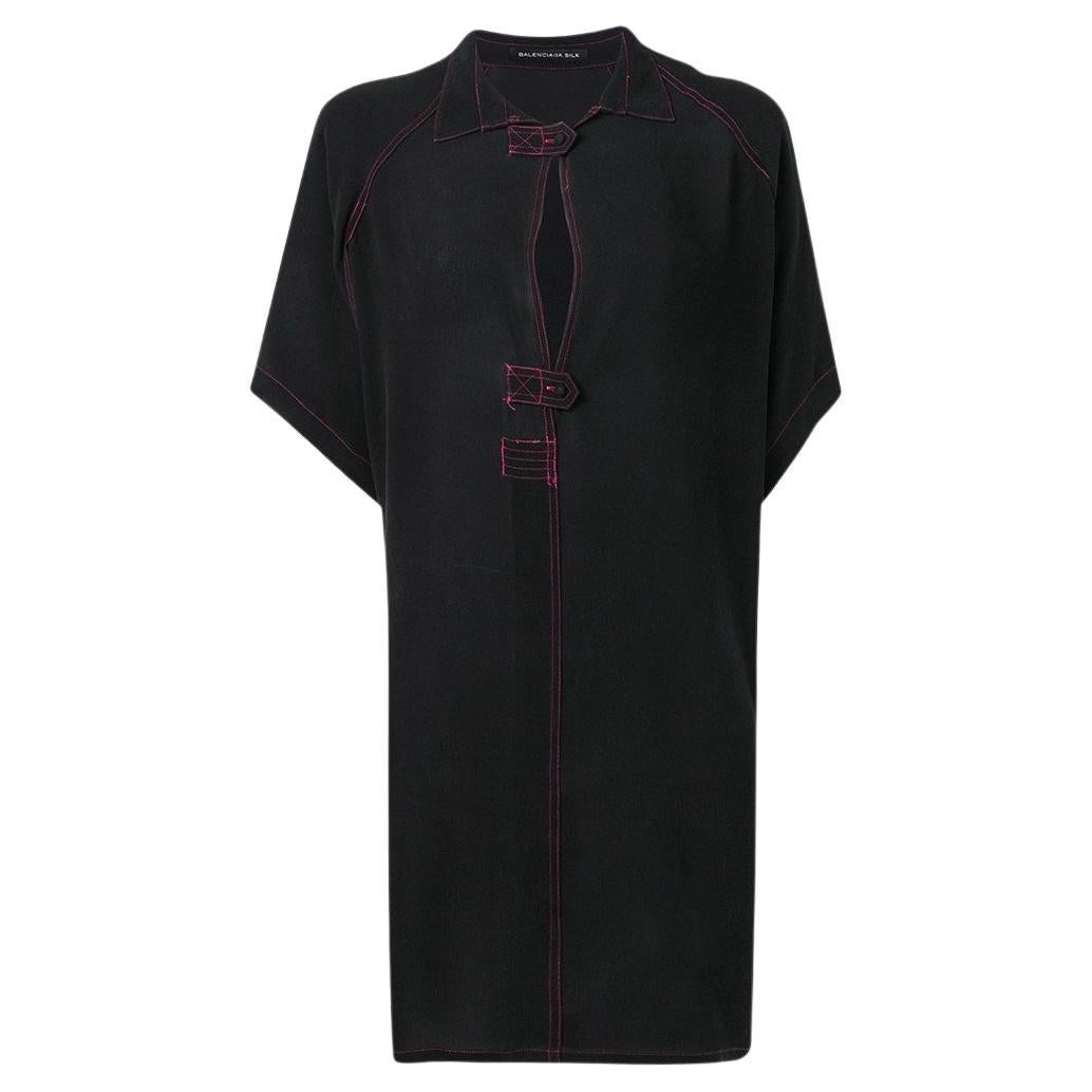 Balenciaga Vintage black silk midi chemisier 2000s dress For Sale