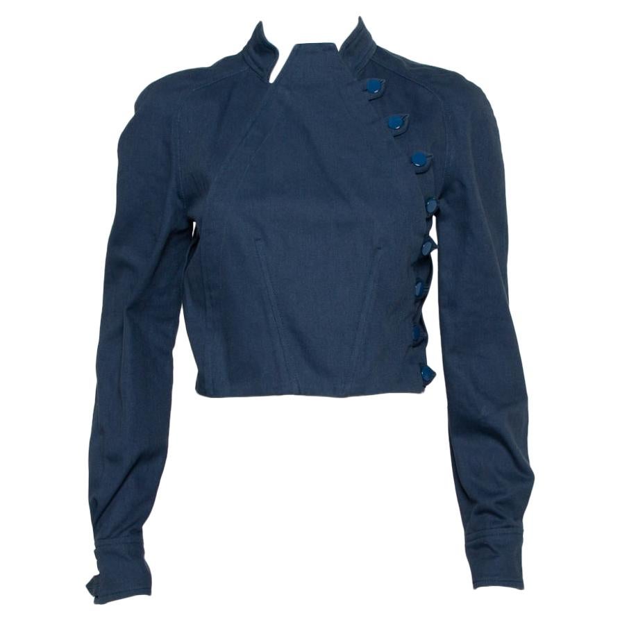 Balenciaga Vintage Blue Cotton Canvas Button Front Jacket M