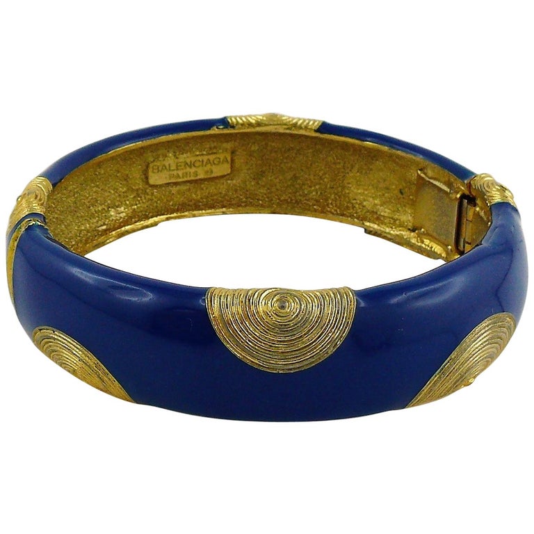 Balenciaga Vintage Blue Enamel Bracelet with Concentric Circles at ...