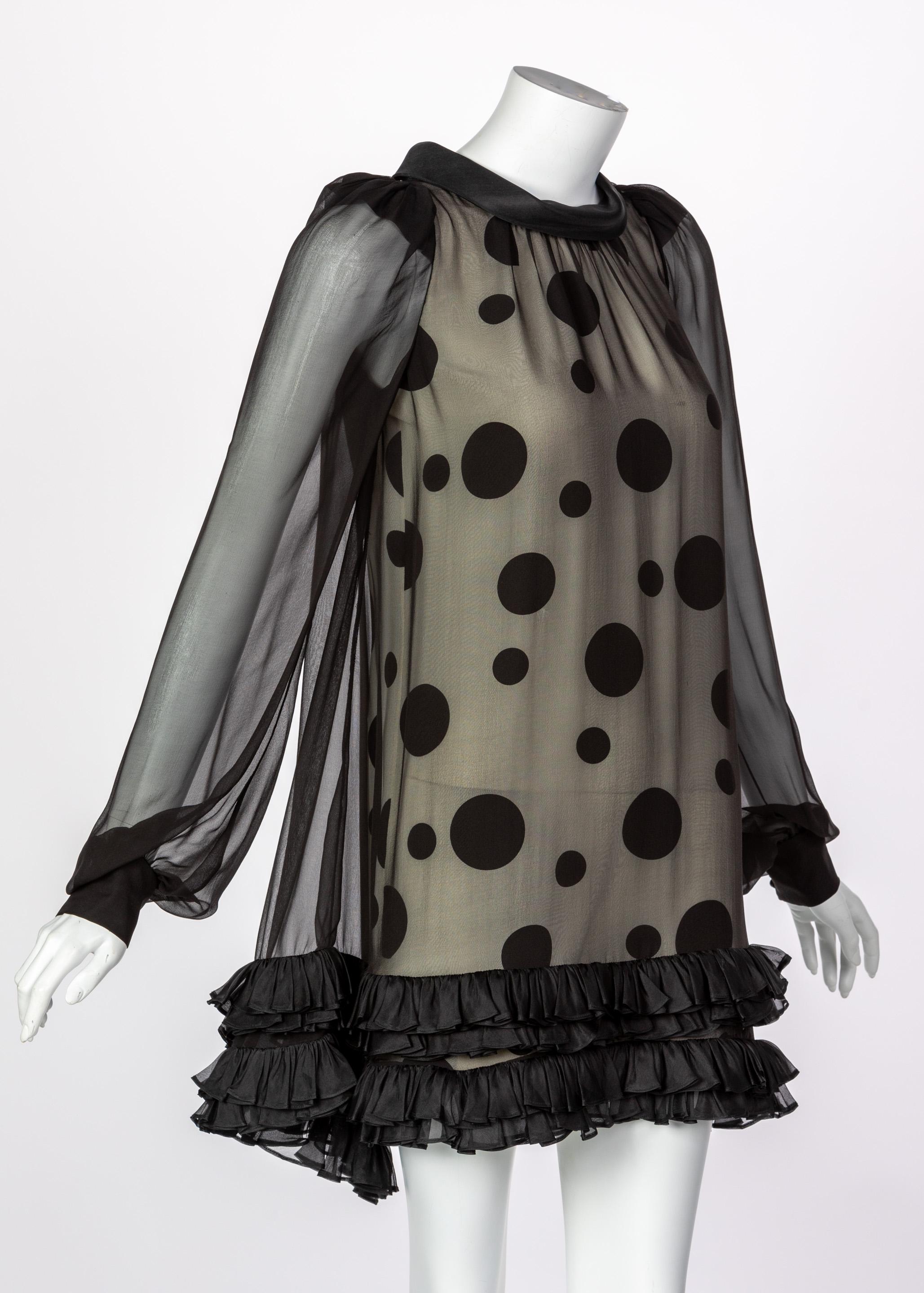 Nero Balenciaga Vintage Ghesquière Mini Abito in seta a pois neri in vendita