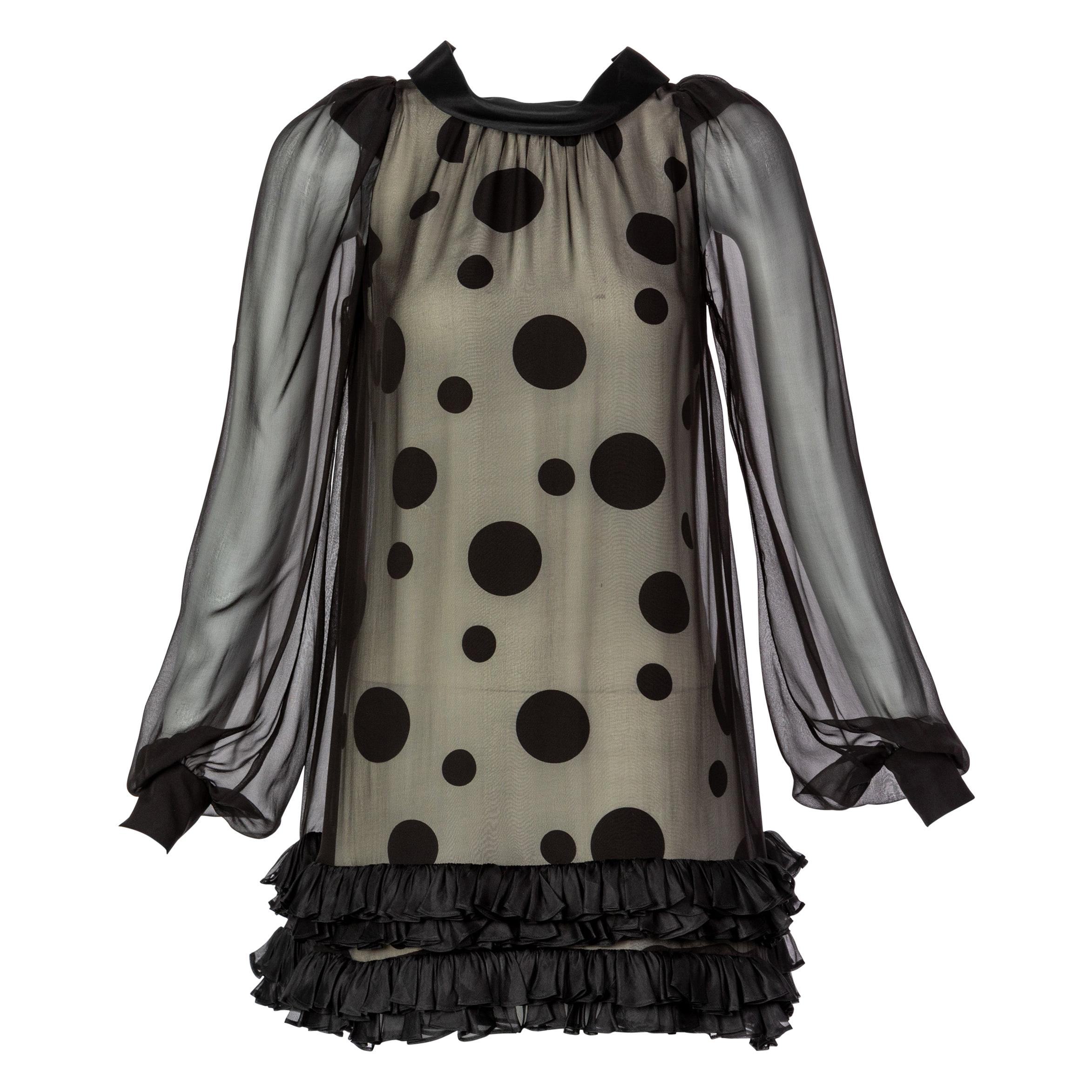 Balenciaga Vintage Ghesquière Mini robe en soie à pois noirs
