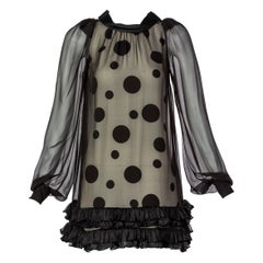 Balenciaga Vintage Ghesquière Mini robe en soie à pois noirs