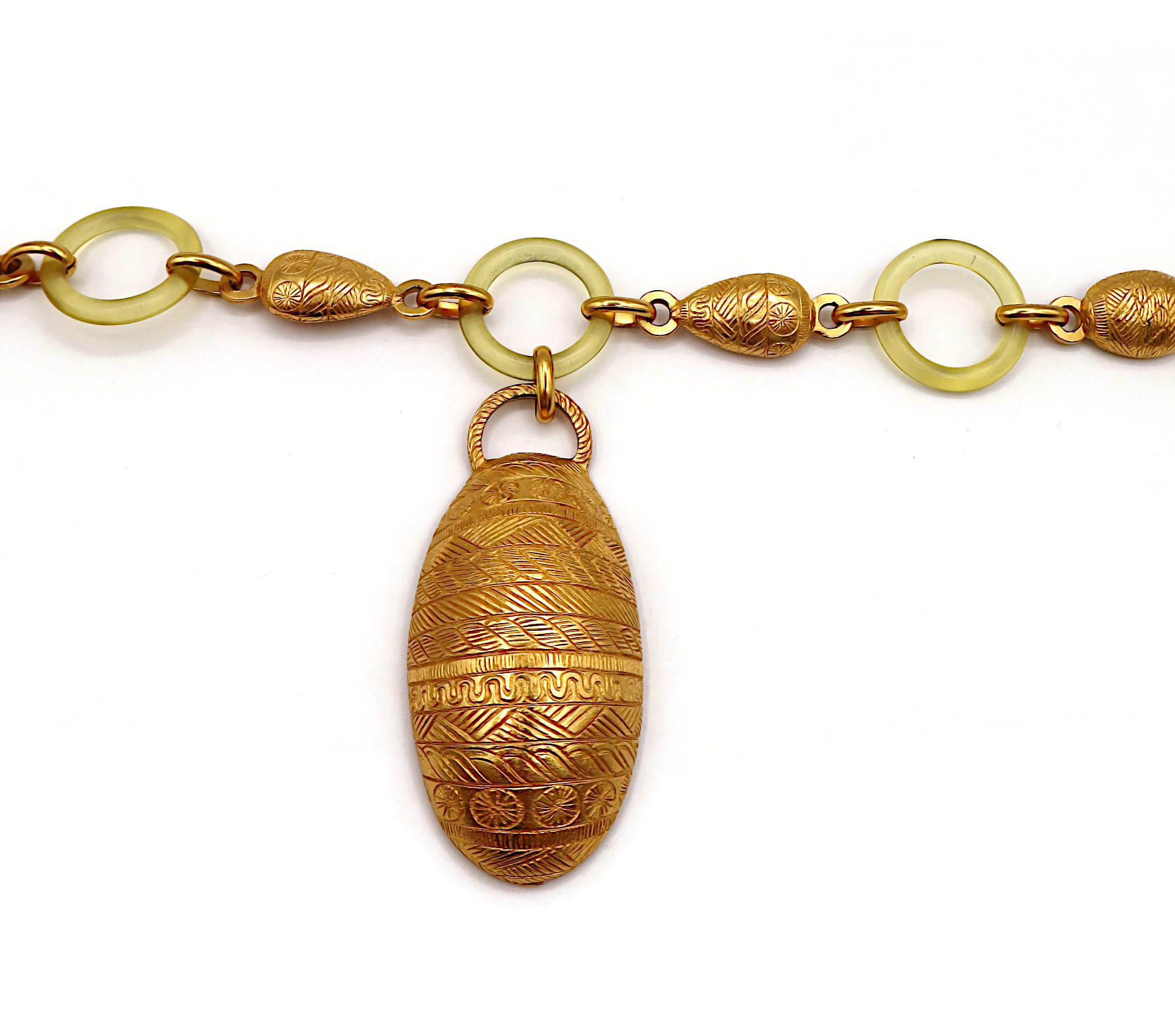 BALENCIAGA Vintage Gold Tone and Resin African Tribal Motif Pendant Necklace For Sale 6