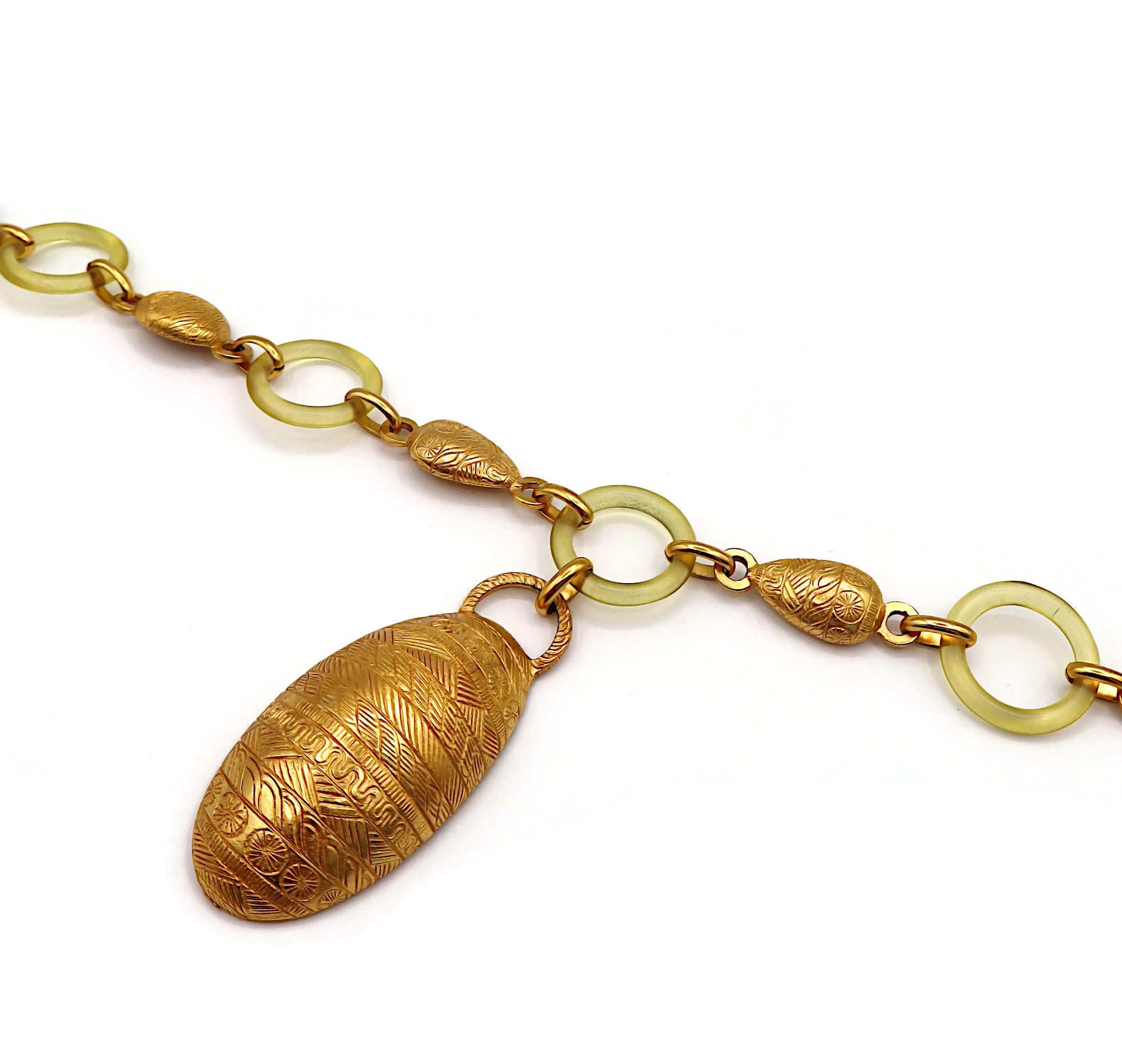 BALENCIAGA Vintage Gold Tone and Resin African Tribal Motif Pendant Necklace For Sale 7