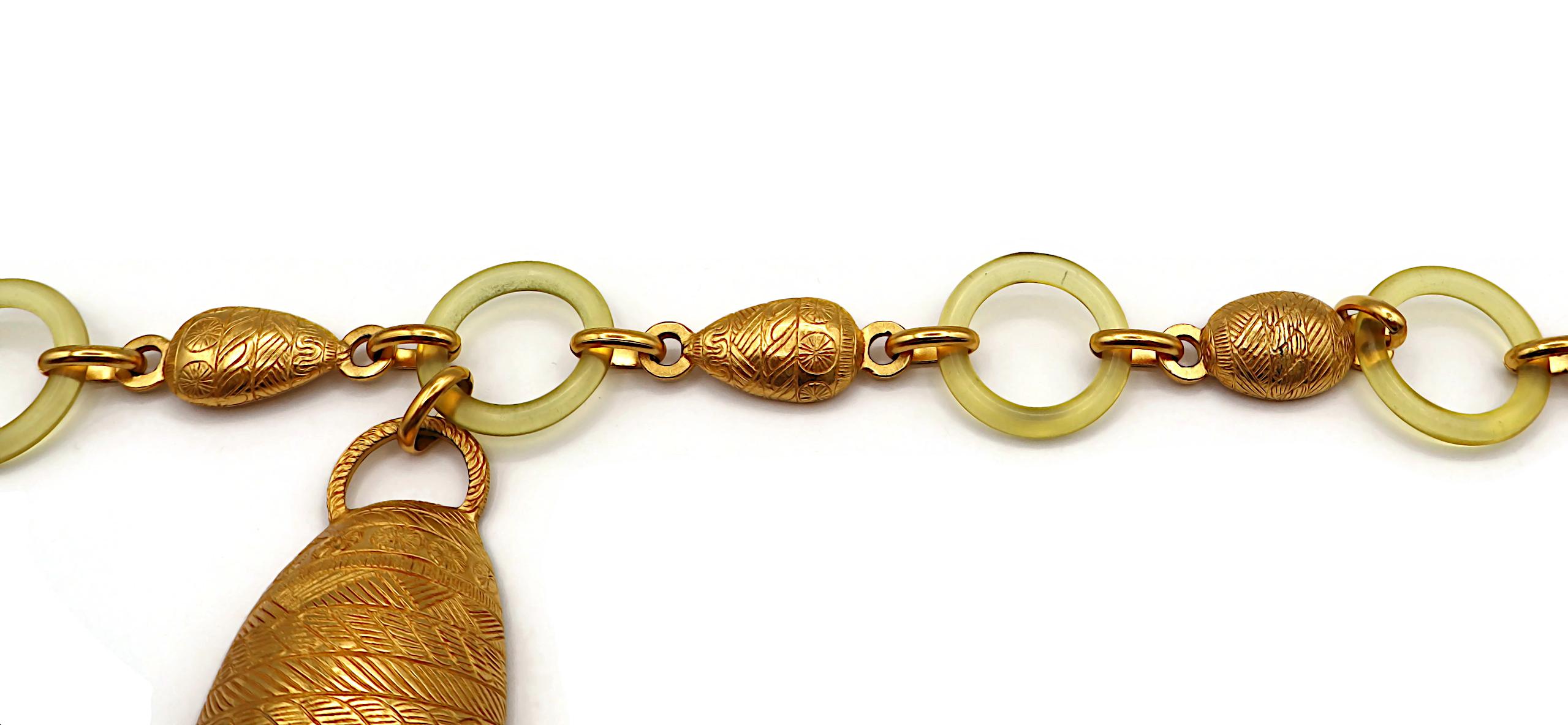 BALENCIAGA Vintage Gold Tone and Resin African Tribal Motif Pendant Necklace For Sale 8