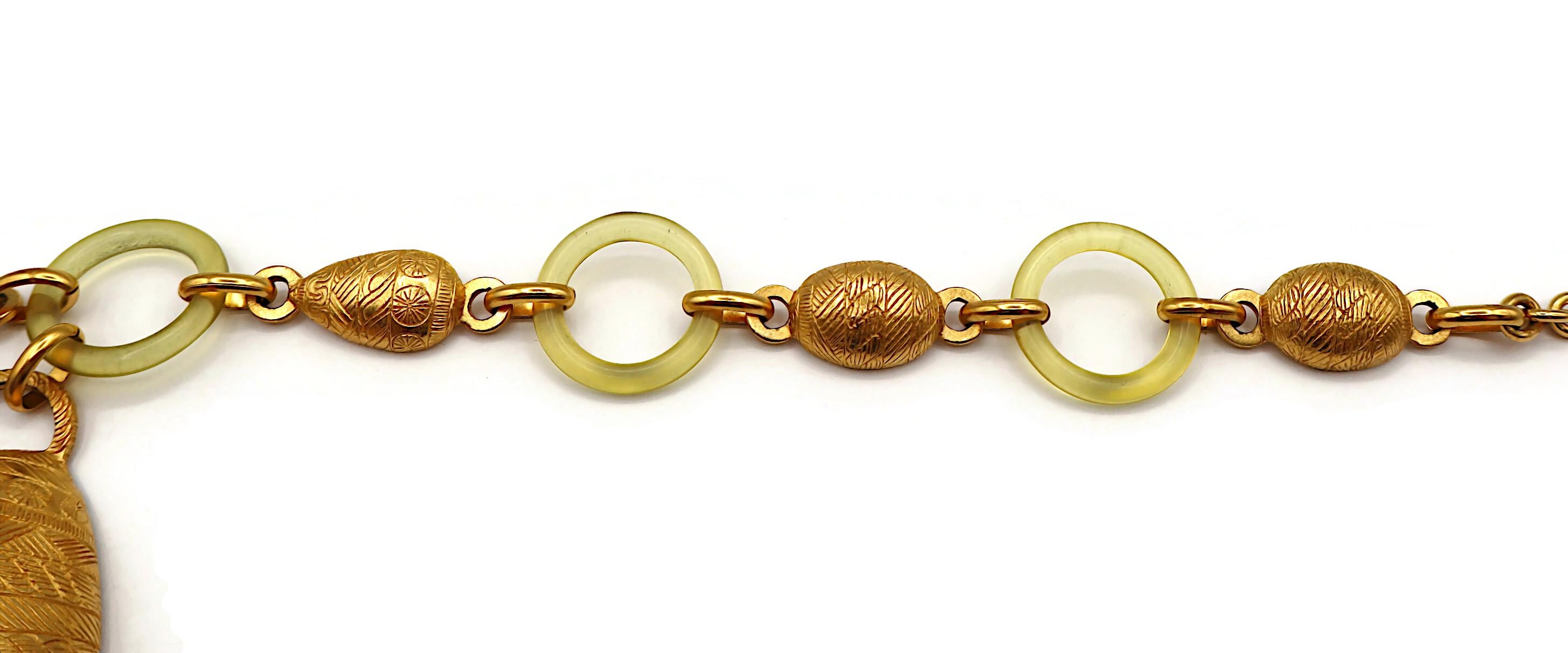 BALENCIAGA Vintage Gold Tone and Resin African Tribal Motif Pendant Necklace For Sale 9