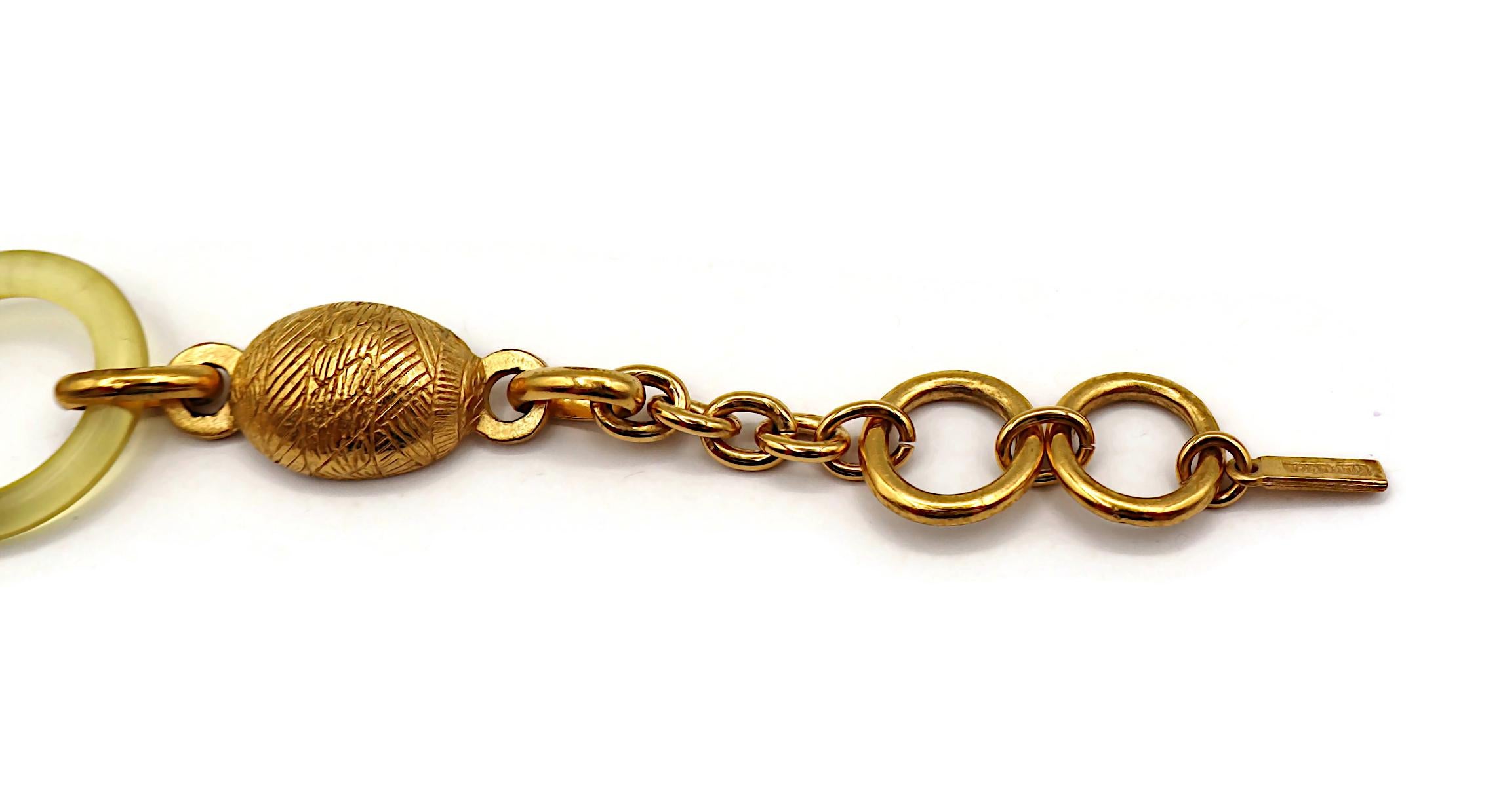 BALENCIAGA Vintage Gold Tone and Resin African Tribal Motif Pendant Necklace For Sale 11