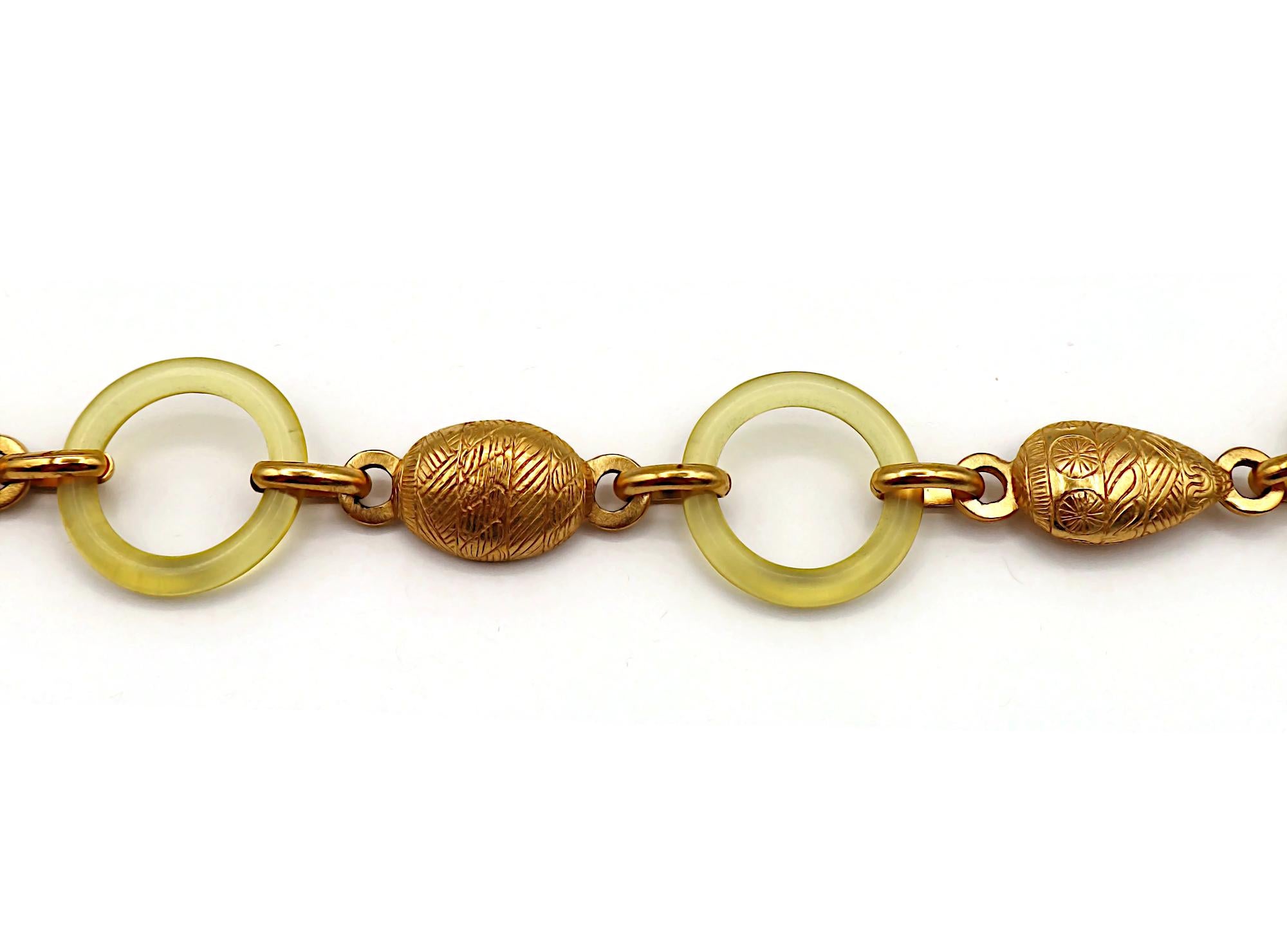 BALENCIAGA Vintage Gold Tone and Resin African Tribal Motif Pendant Necklace For Sale 3