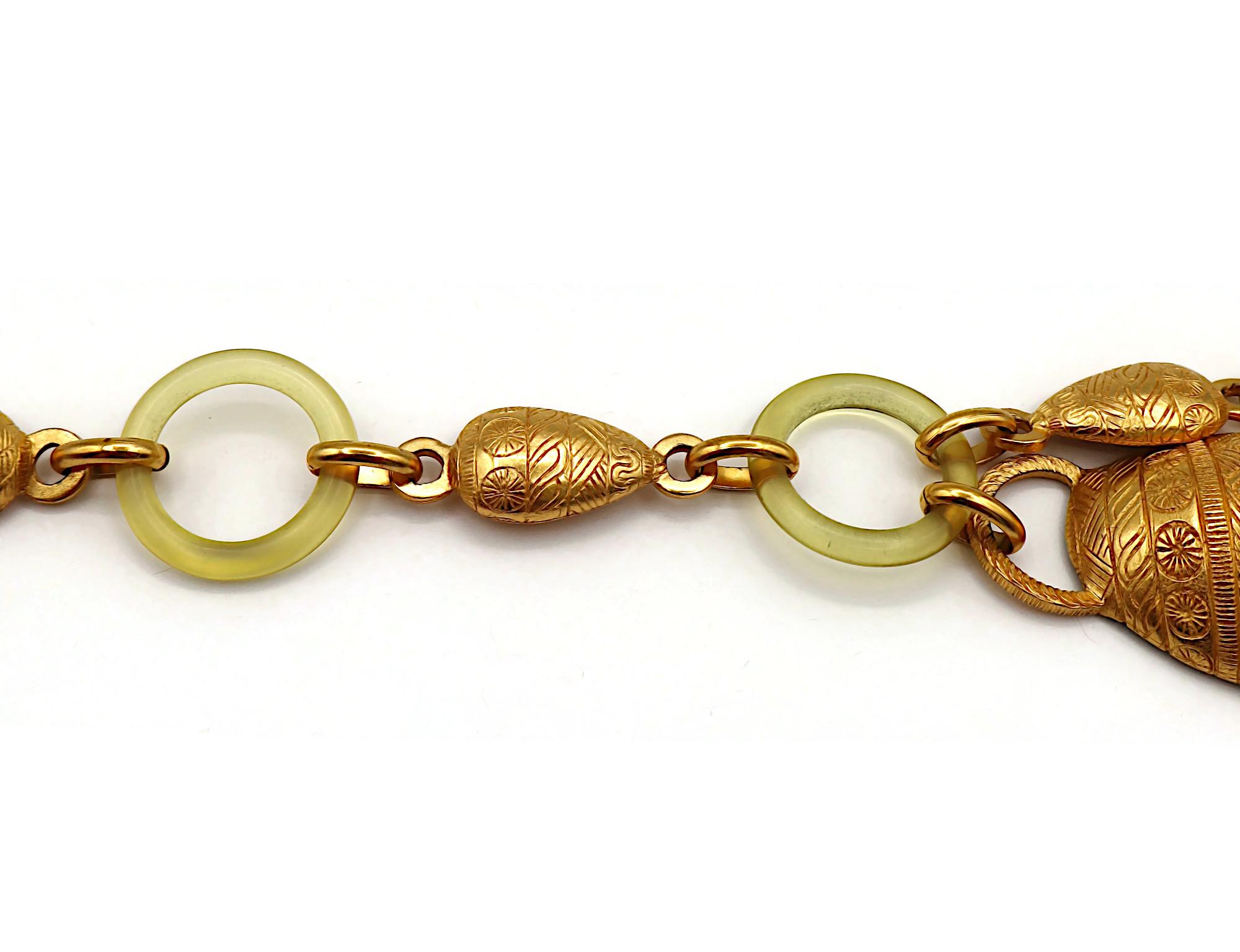 BALENCIAGA Vintage Gold Tone and Resin African Tribal Motif Pendant Necklace For Sale 4