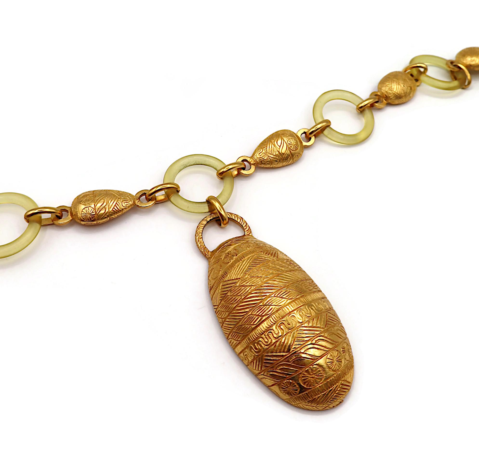 BALENCIAGA Vintage Gold Tone and Resin African Tribal Motif Pendant Necklace For Sale 5