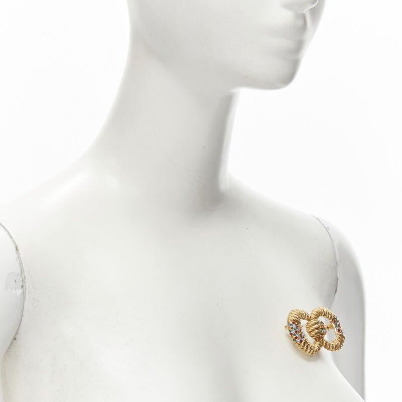 BALENCIAGA Vintage gold-tone crystal embellished interlinked pin brooch In Excellent Condition In Hong Kong, NT