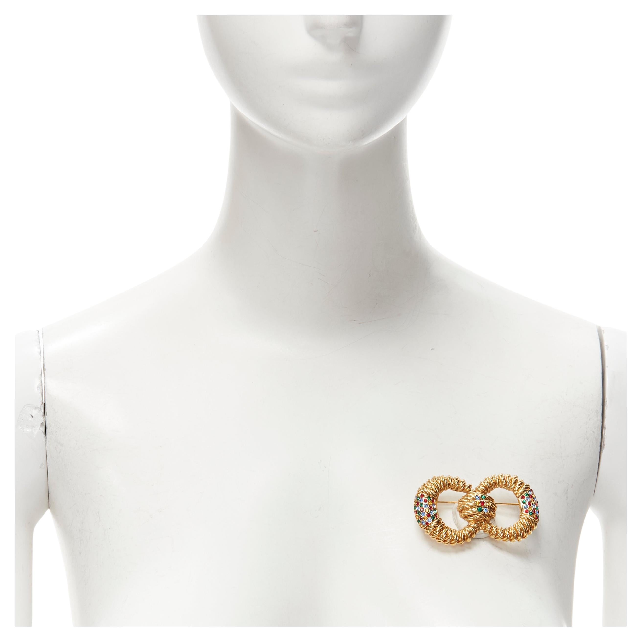 BALENCIAGA Vintage gold-tone crystal embellished interlinked pin brooch