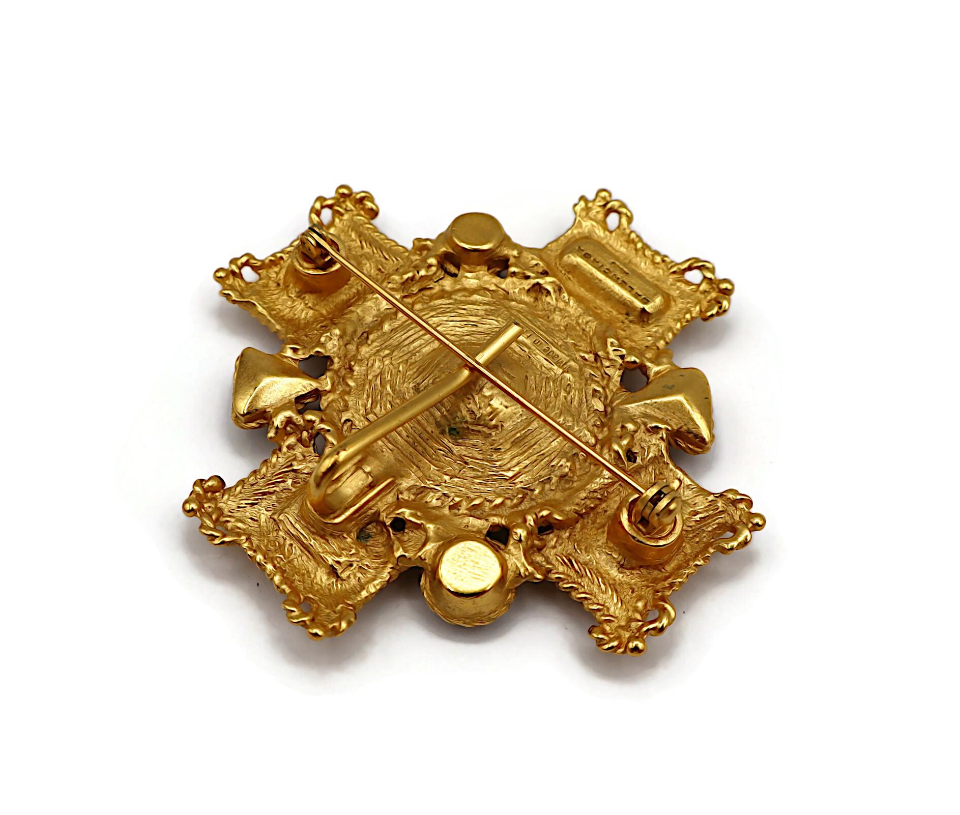 BALENCIAGA Vintage Gold Tone Jewelled Cross Brooch Pendant For Sale 8