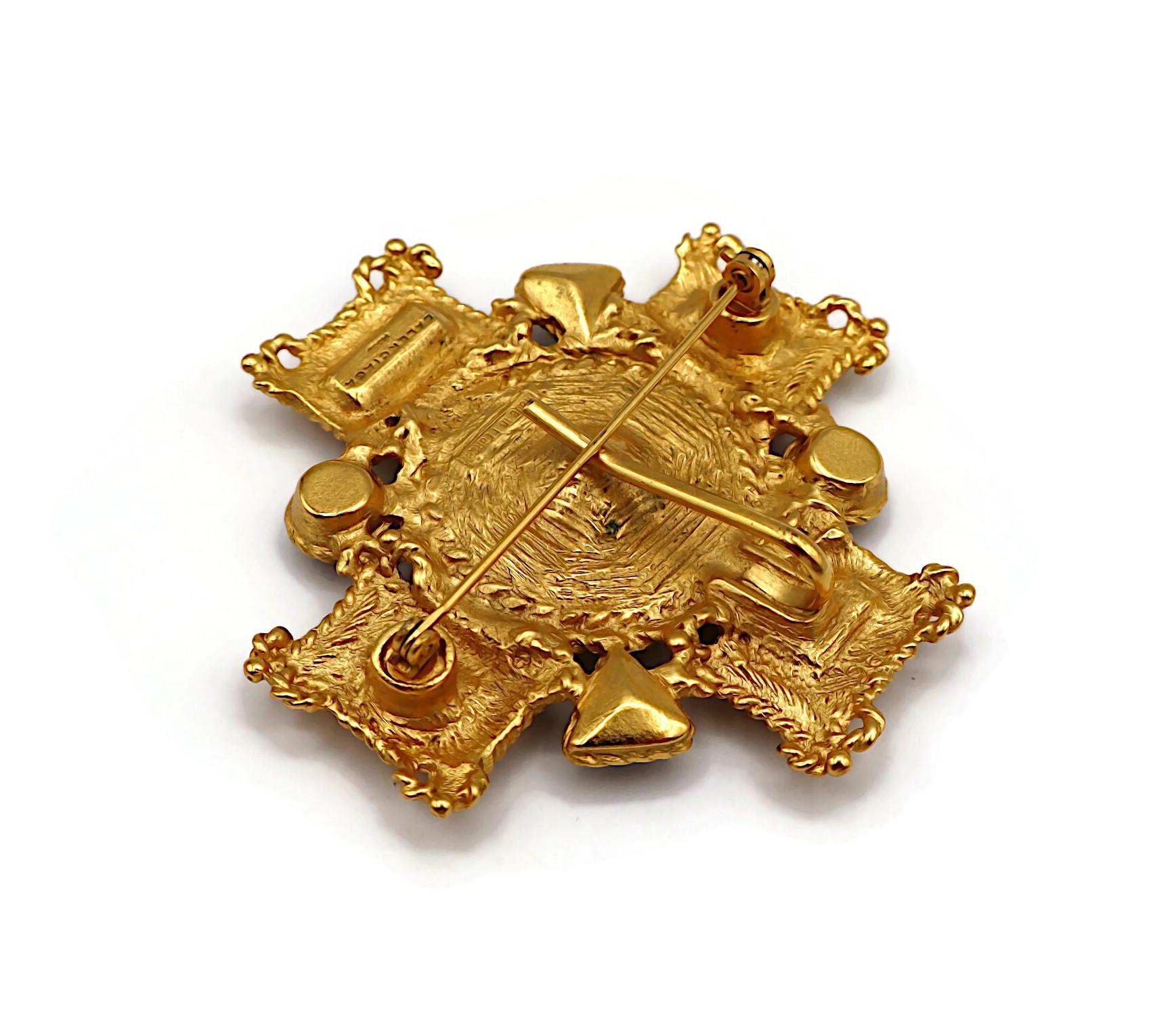 BALENCIAGA Vintage Gold Tone Jewelled Cross Brooch Pendant For Sale 9