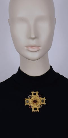 BALENCIAGA Vintage Gold Tone Jewelled Kreuz Brosche Anhänger