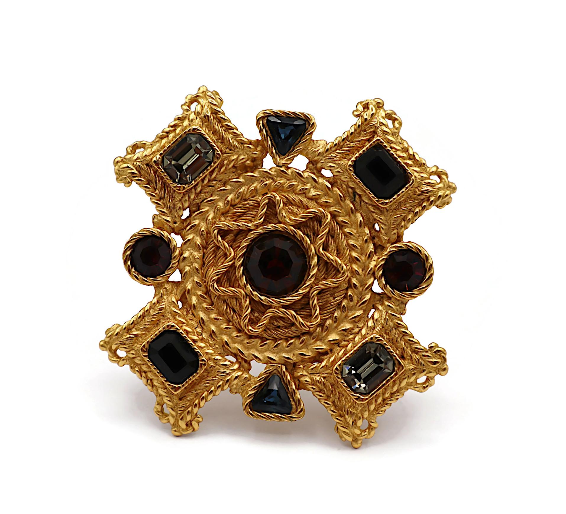 Women's BALENCIAGA Vintage Gold Tone Jewelled Cross Brooch Pendant For Sale