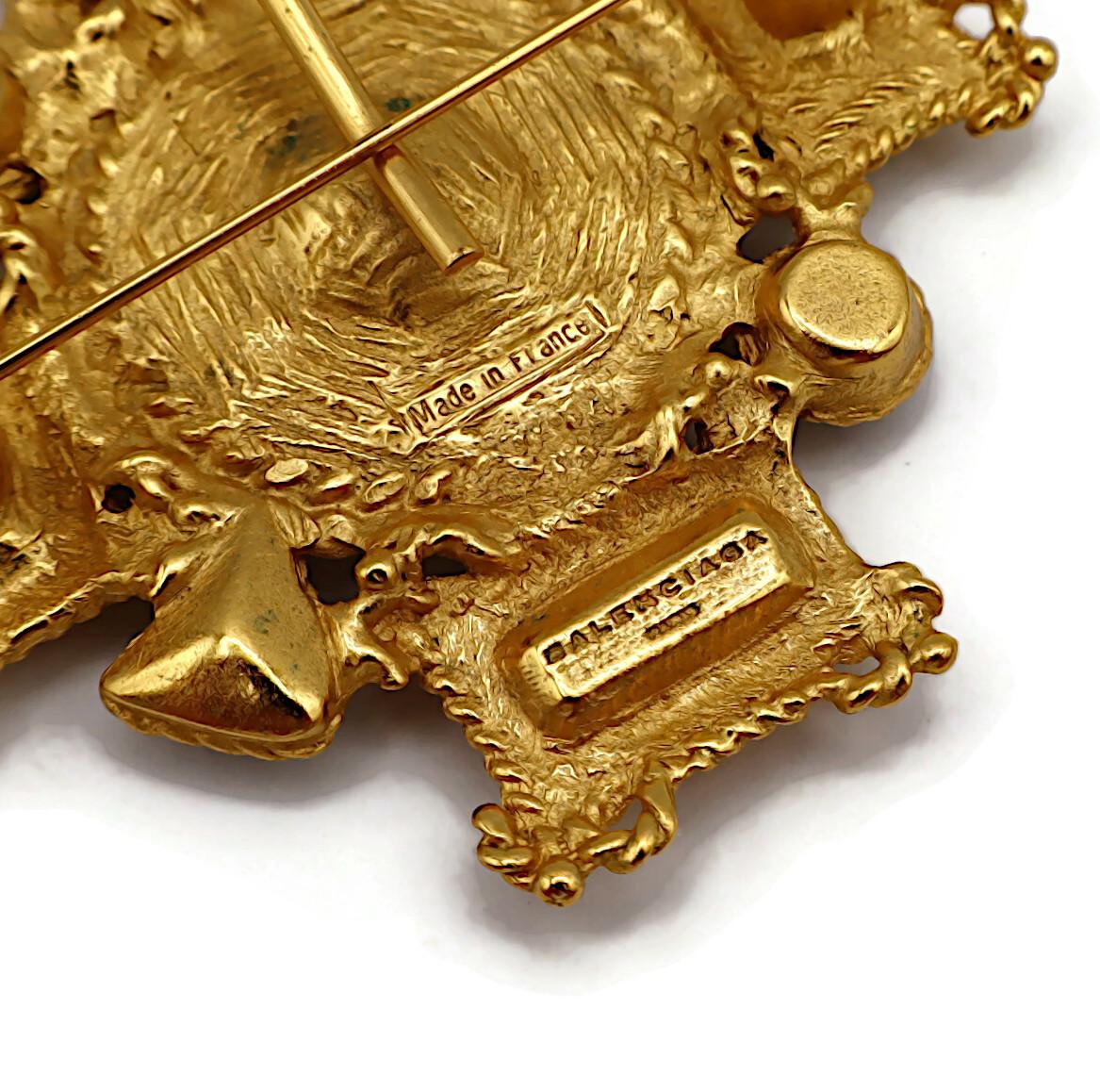 BALENCIAGA Vintage Gold Tone Jewelled Cross Brooch Pendant For Sale 7