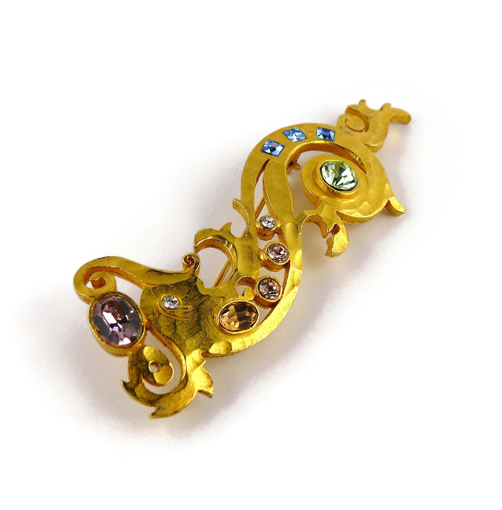 Women's Balenciaga Vintage Gold Toned Jewelled Seahorse Brooch For Sale