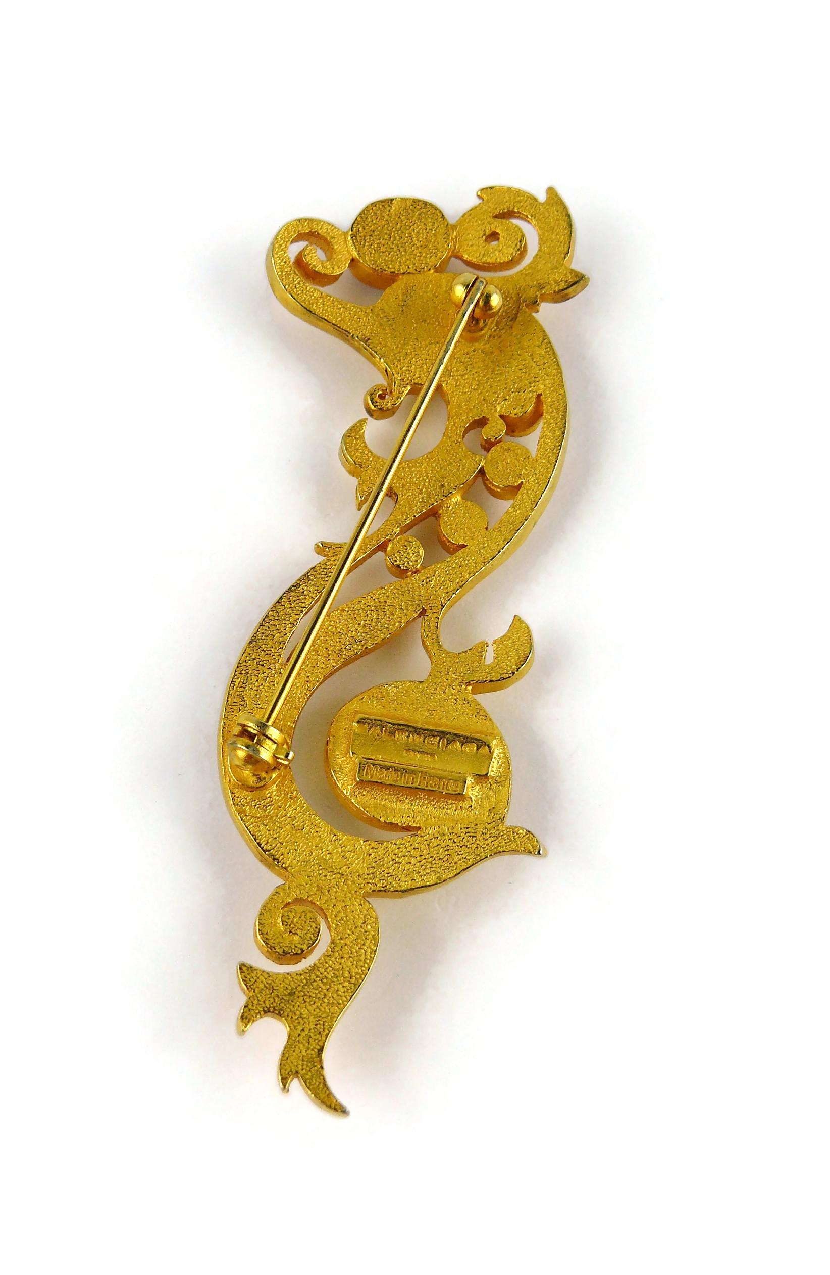 Balenciaga Vintage Gold Toned Jewelled Seahorse Brooch For Sale 2