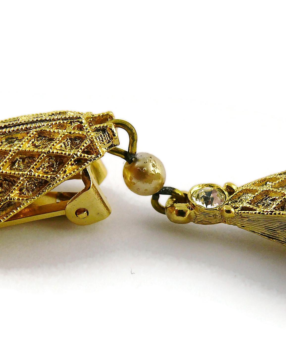 Balenciaga Vintage Gold Toned Ruby Glass Heart Dangling Earrings 7