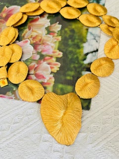 BALENCIAGA Vintage Huge Gold Brushed Heart Shell Leaf Extra Long Chunky Necklace