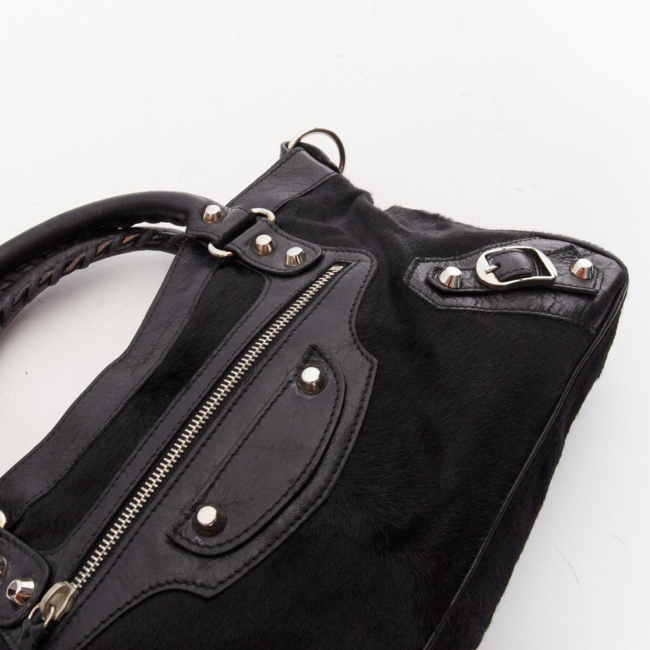 BALENCIAGA Vintage Motorcycle City black horsehair leather crossbody bag 3
