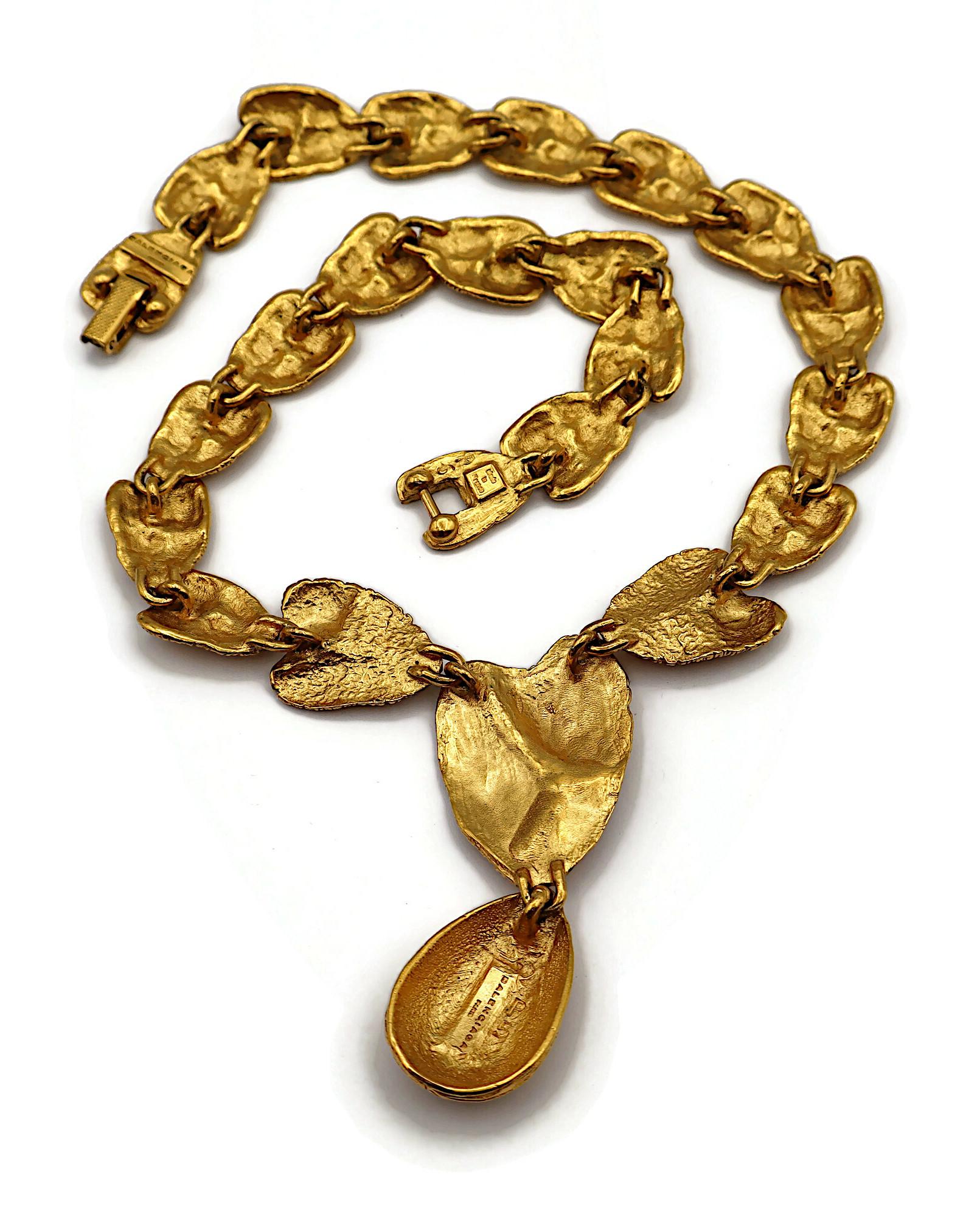 BALENCIAGA Vintage Texturierte Goldfarbene stilisierte Herz-Gliederhalskette, Vintage im Angebot 8