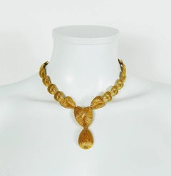 BALENCIAGA Vintage Textured Gold Tone Stylized Heart Link Necklace