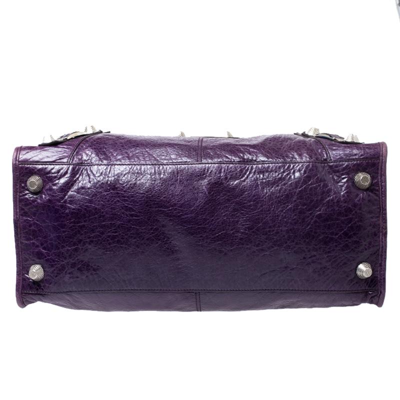 violet leather tote