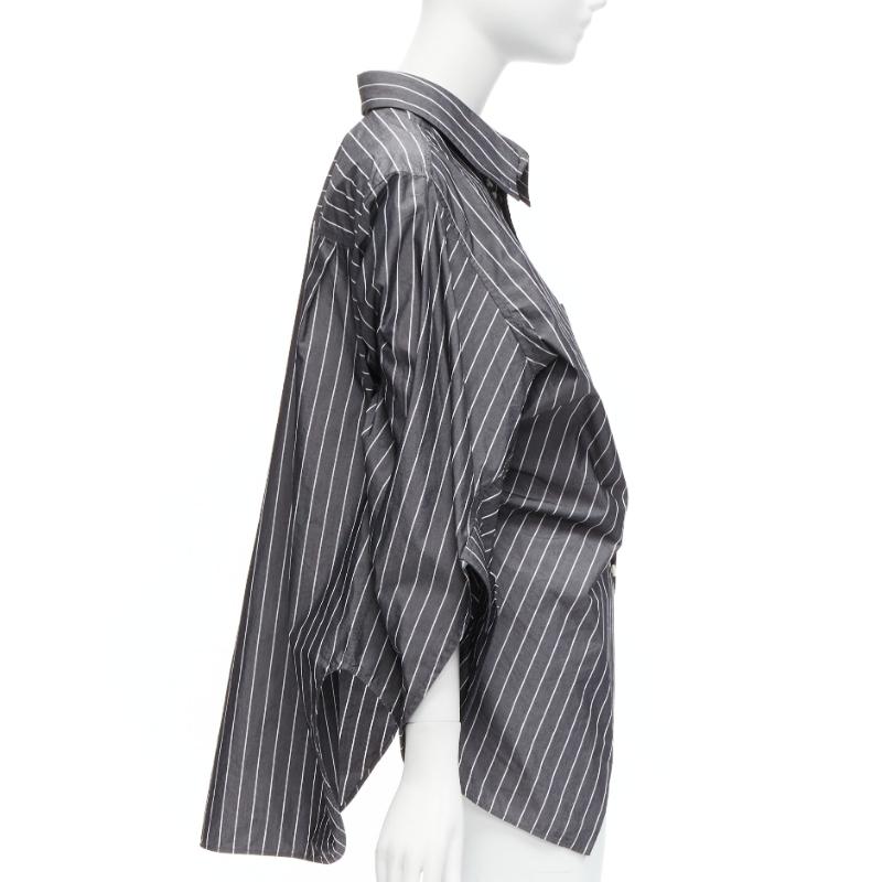 Gray BALENCIAGA Wardrobe Demna 2021 pinstripe embroidered logo shirt FR34 XS For Sale
