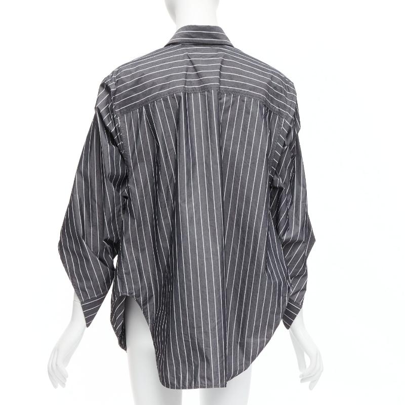BALENCIAGA Wardrobe Demna 2021 pinstripe embroidered logo shirt FR34 XS In Excellent Condition For Sale In Hong Kong, NT
