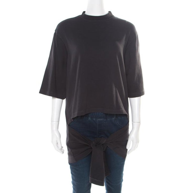 Balenciaga Washed Black Jersey Cutout Knotted Front Detail T-Shirt S at ...