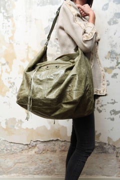 BALENCIAGA Weekender Bag in Green Aged Leather