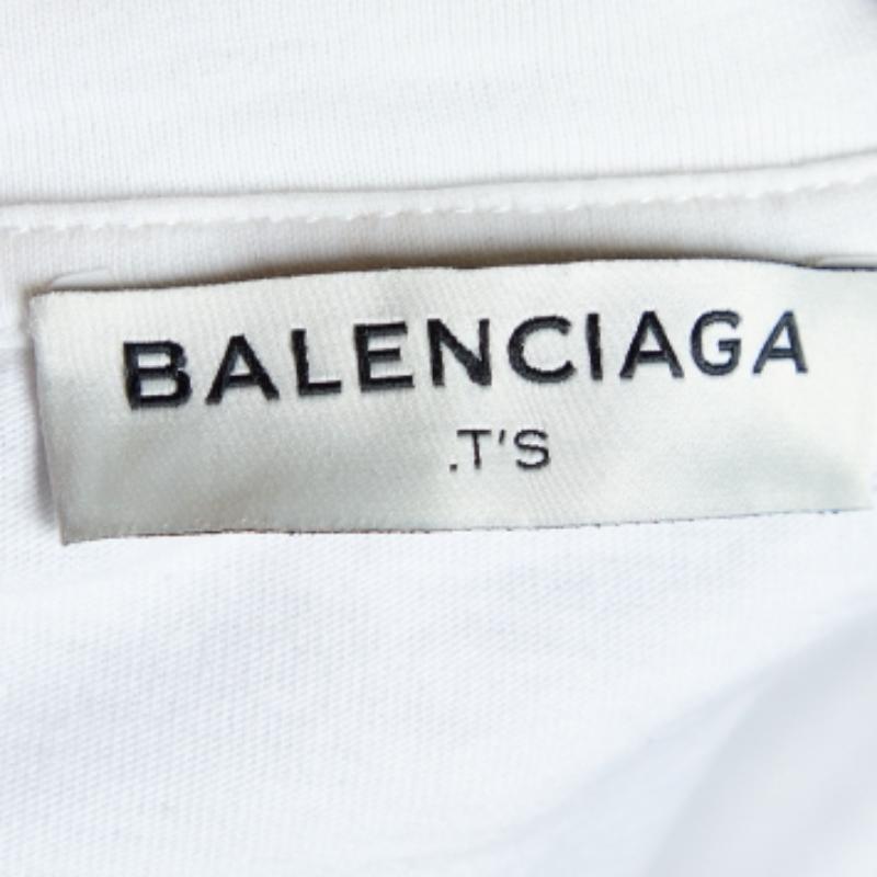 Balenciaga White Abstract Print Cotton Crew Neck T-Shirt M In Good Condition For Sale In Dubai, Al Qouz 2