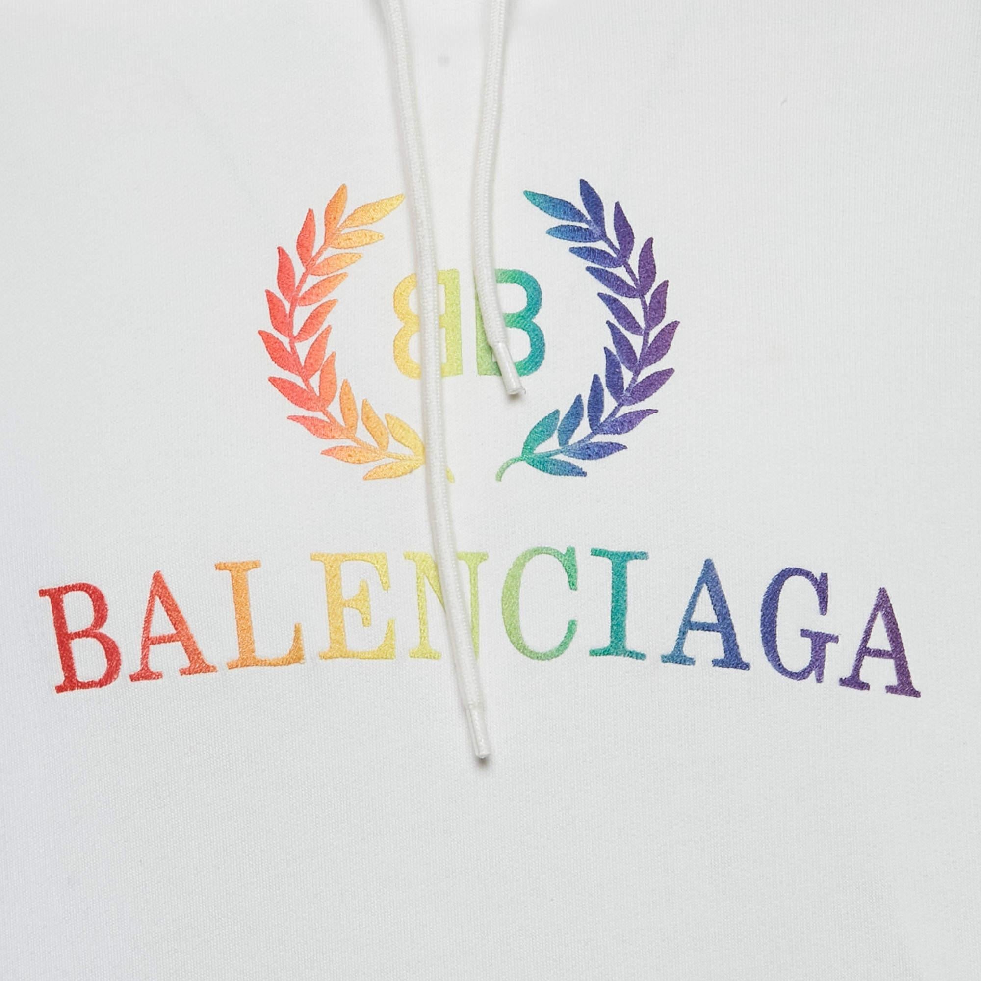 Gray Balenciaga White BB Embroidered Cotton Oversized Hoodie S