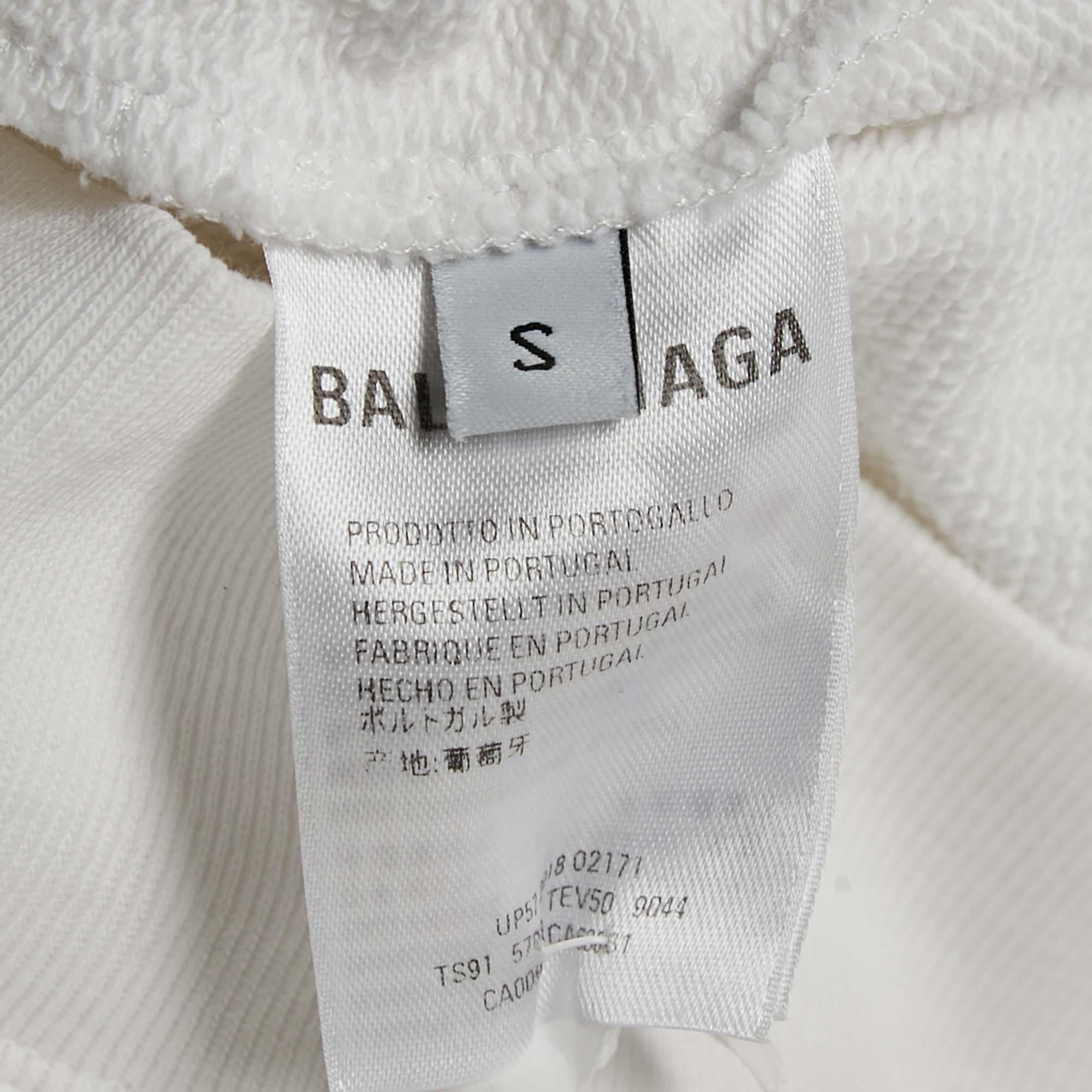 Men's Balenciaga White BB Embroidered Cotton Oversized Hoodie S