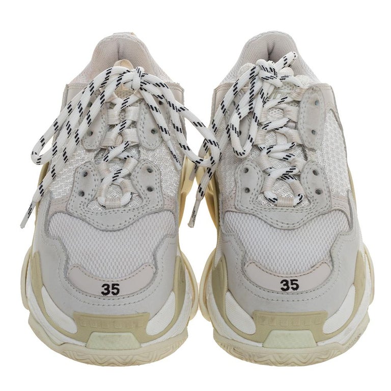 Balenciaga White/Beige Leather And Mesh Triple S Trainer Sneakers Size ...