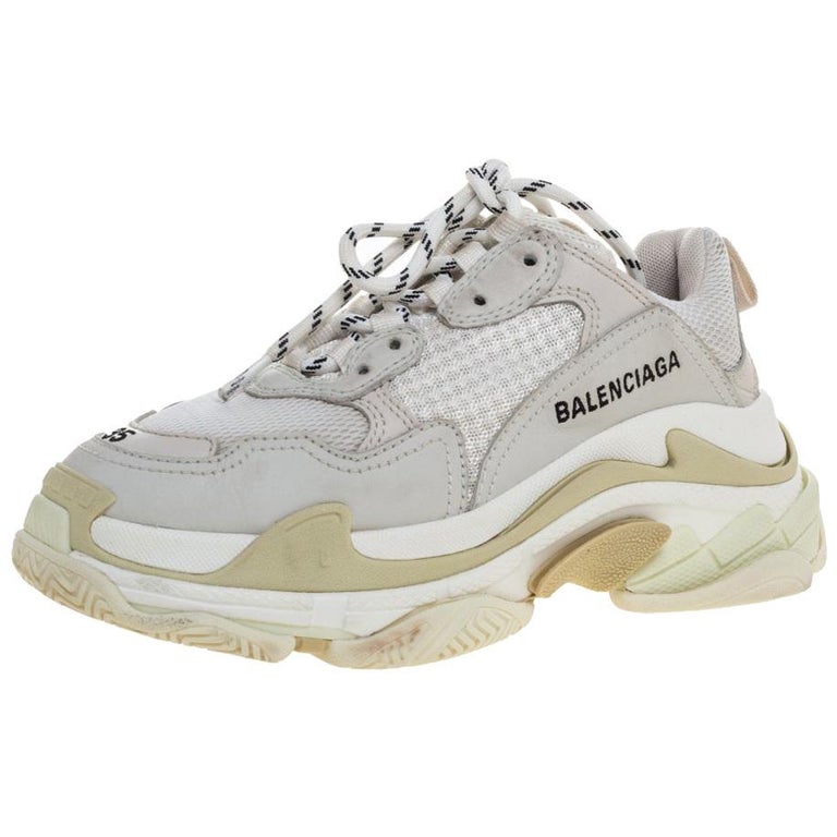 Balenciaga White/Beige Leather And Mesh Triple S Trainer Sneakers Size 35  at 1stDibs | beige balenciaga trainers